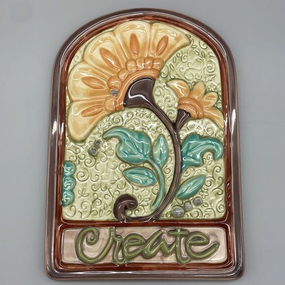 Vintage Enesco Ceramic Wall Plaque "create" Art Nouveau Style - Picture 2 of 7